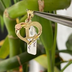10K Yellow Gold Initial "L" Heart Pendant